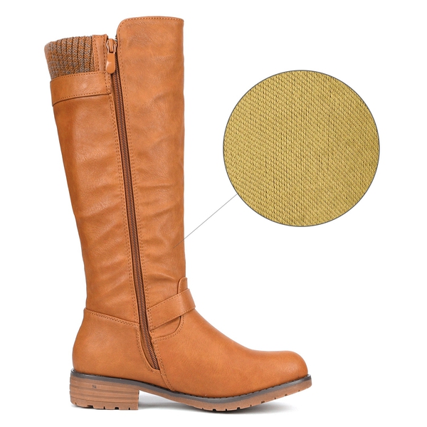 Knee High Low Riding Boots - CAMEL - 2