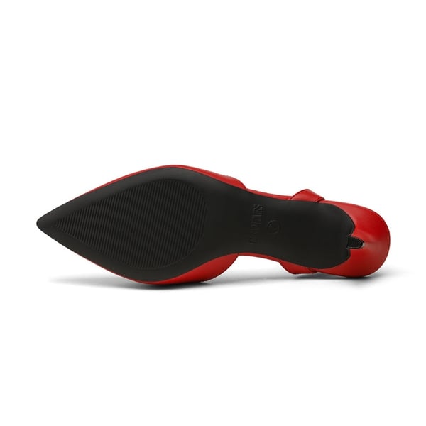 Ankle Strap Low Heel Pumps - FIRE RED - 5