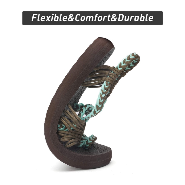 Braided Flat Sandals - KHAKI TURQUOISE - 5