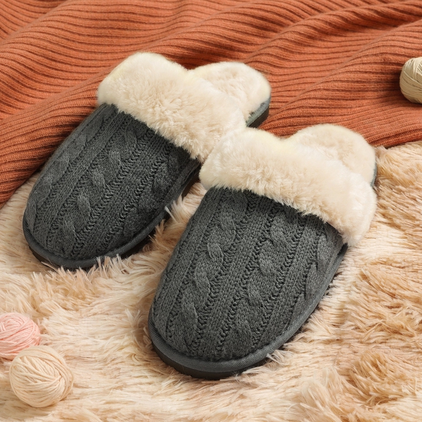 Winter Knitted House Slippers - GREY - 4