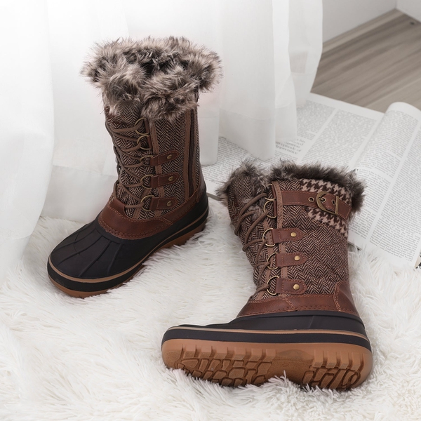 Kids Waterproof Snow Boots - BROWN - 4