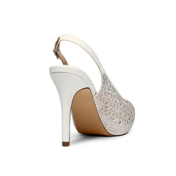 Peep Toe Rhinestone Pumps - WHITE GLITTER - 4