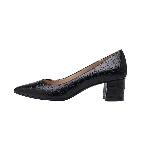 Closed Toe Block Heel Pumps - BLACK STONE PU - 1