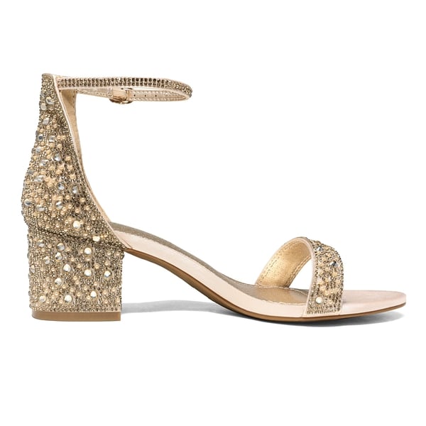 Rhinestone Low Chunky Heel Sandals - GOLD RHINESTONE - 3