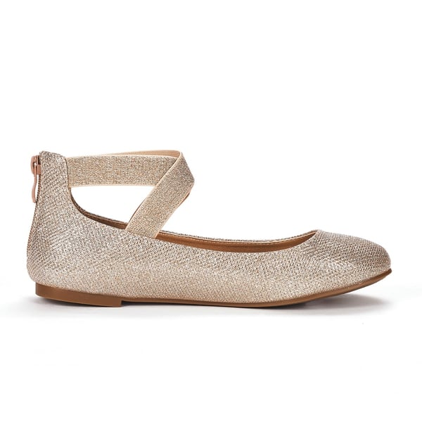 Elastic Closed Toe Flats with Ankle Strap - GOLD GLITTER - 1