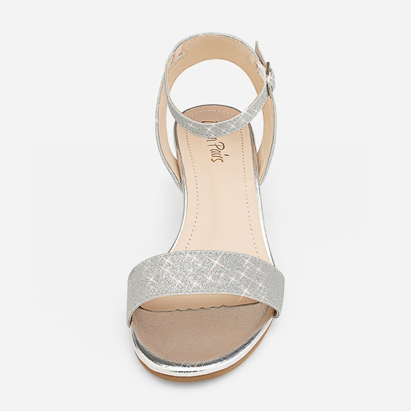 Chunky Block Heel Sandals - SILVER GLITTER - 4