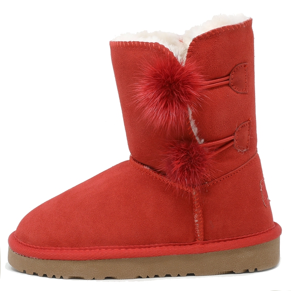[FuzzyChic Kid's Lolly] Sheepskin Fur Kids Boots - RED - 1