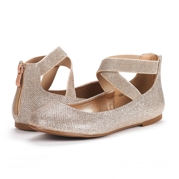 Elastic Closed Toe Flats with Ankle Strap - GOLD GLITTER - 3