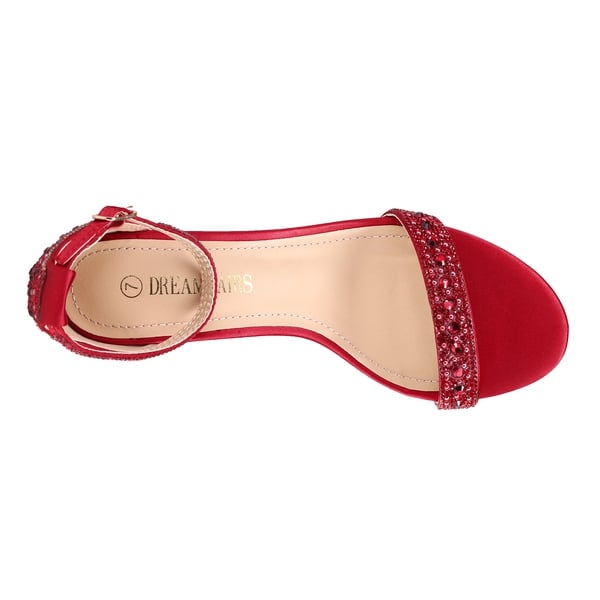 Rhinestone 3-Inch Chunky Heel Sandals - RED RHINESTONE - 4