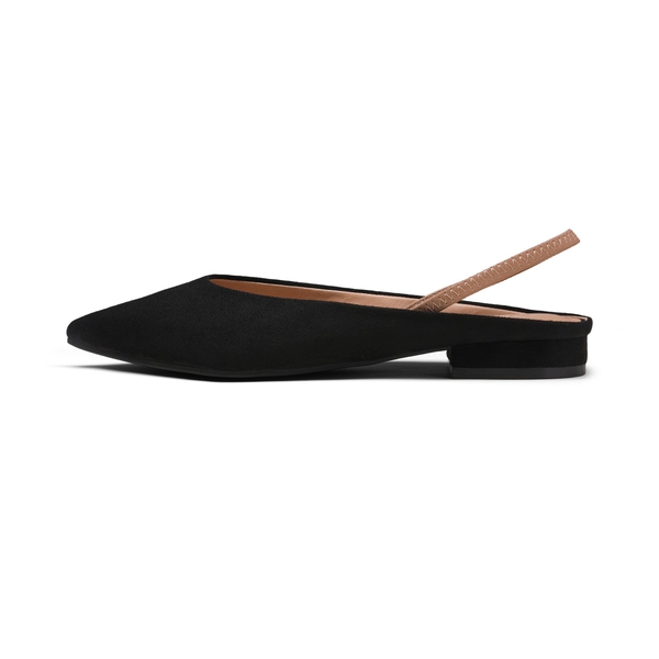 Pointed Toe Slingback Flats - BLACK SUEDE - 2