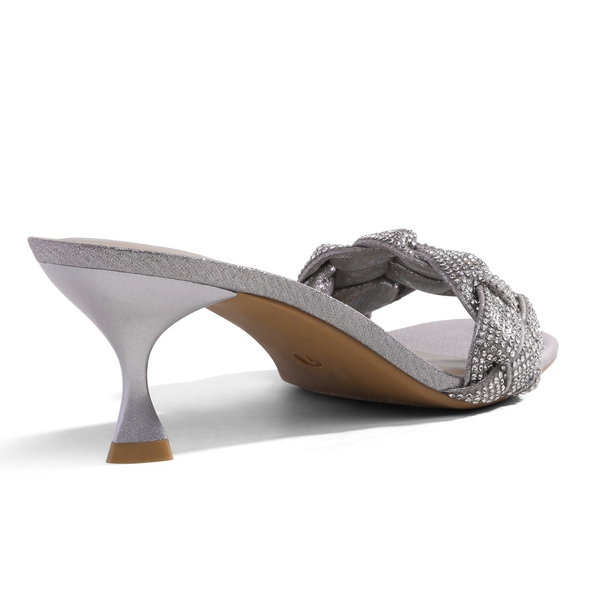Rhinestone Open Toe Kitten Heel Mule Sandals - SILVER RHINESTONE - 2