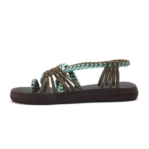 Braided Flat Sandals - KHAKI TURQUOISE - 3