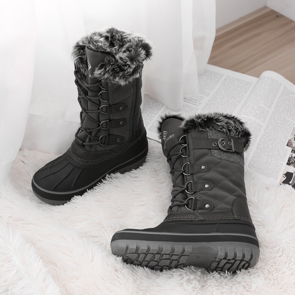 Kids Waterproof Snow Boots - BLACK GREY - 4