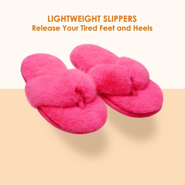 Fluffy Flip Flop House Slippers - FUCHSIA - 4