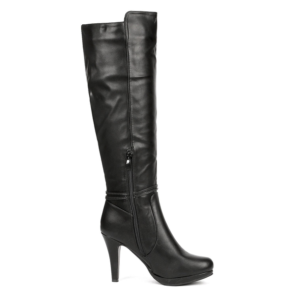 High Heel Knee High Boots - BLACK PU - 4