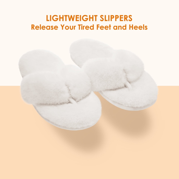 Fluffy Flip Flop House Slippers - CREAM - 4