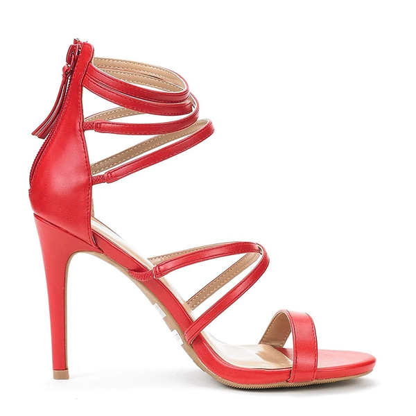 High Heel Strappy Pump Sandals - RED PU - 3