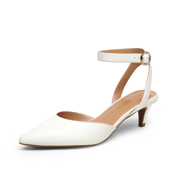 Ankle Strap Low Heel Pumps - WHITE PU - 2