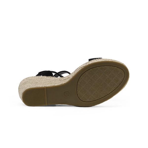 Open Toe Espadrille Platform Wedge Sandals - BLACK SUEDE - 4
