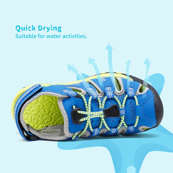 Boys Girls Quick-Dry Athletic Sandals - ROYAL BLUE GREY NEON GREEN - 3