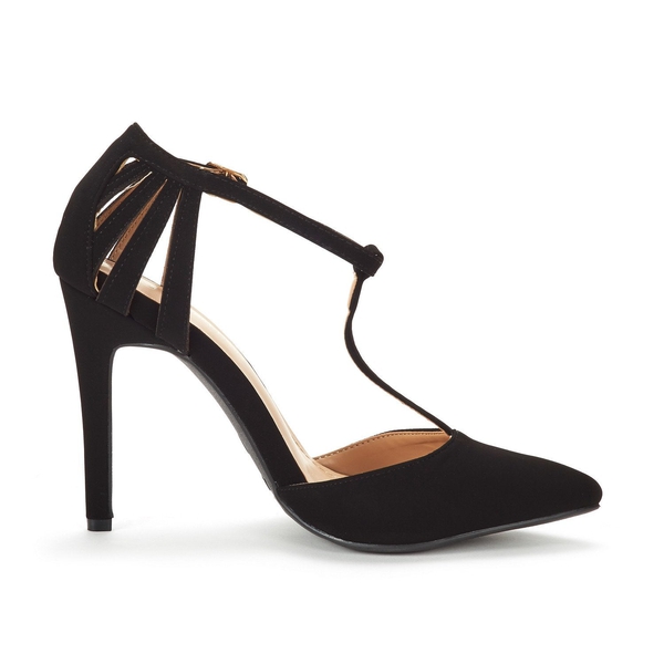 Strappy High Heel Pump Shoes - BLACK NUBUCK - 3