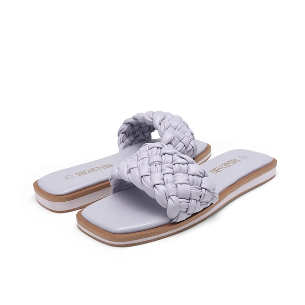 Open Toe Slide Flat Sandals - PURPLE WEAVE - 3