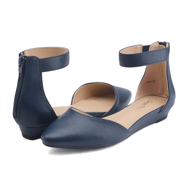 Amiga Ankle Strap Flats Shoes - NAVY PU - 4