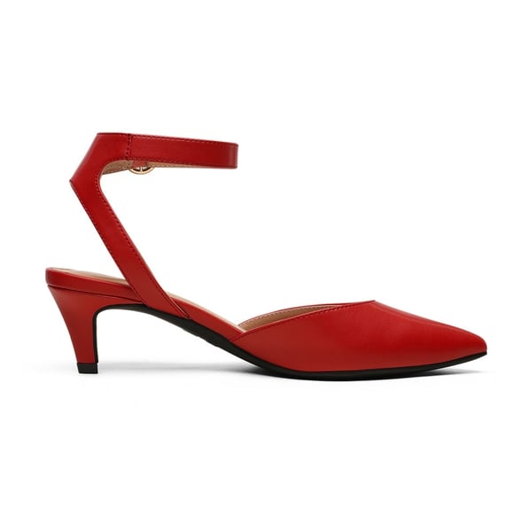 Ankle Strap Low Heel Pumps - FIRE RED - 3