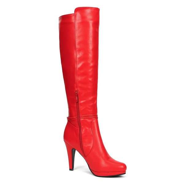 High Heel Knee High Boots - RED PU - 5
