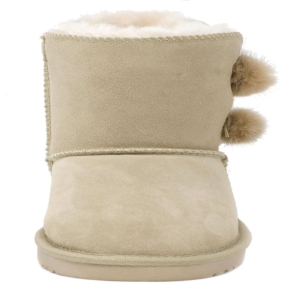 [FuzzyChic Kid's Lolly] Sheepskin Fur Kids Boots - SAND - 5