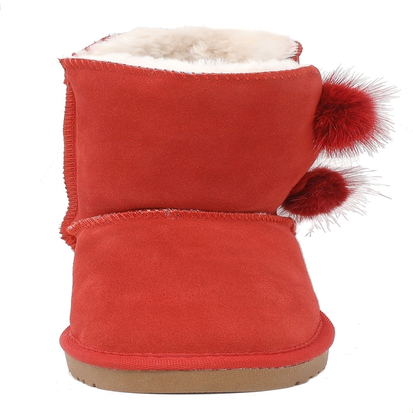 [FuzzyChic Kid's Lolly] Sheepskin Fur Kids Boots - RED - 5