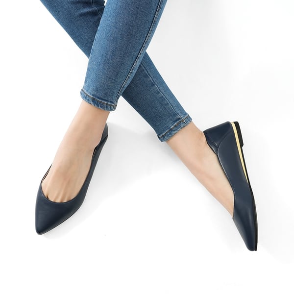 Pointed Toe Cute Ballet Flats - NAVY PU - 1