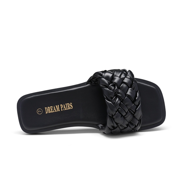 Open Toe Slide Flat Sandals - BLACK WEAVE - 2