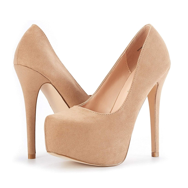 High Heel Stiletto Platform Pumps - NUDE SUEDE - 4
