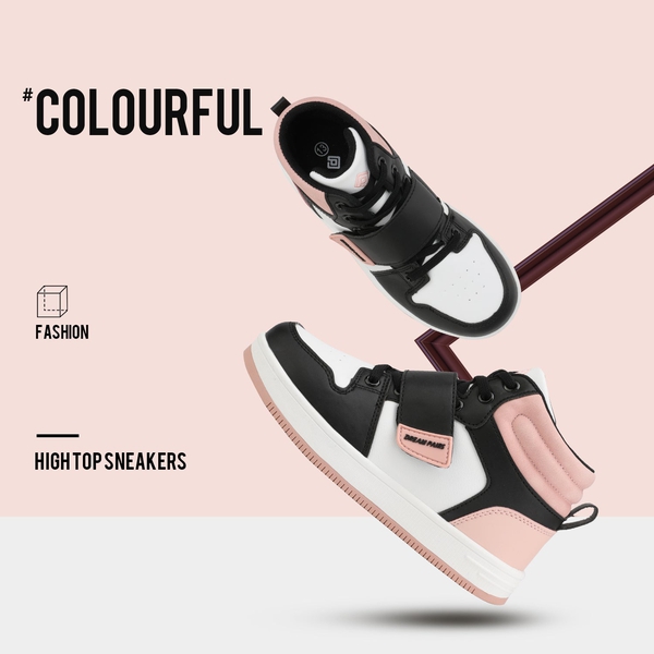 [LilLegends Skyhigh] Dream Pairs Kids High Top Sneakers - BLACK WHITE PINK - 1