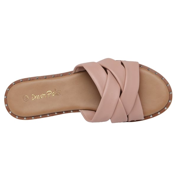Studded Flat Slide Sandals - PINK PU - 3