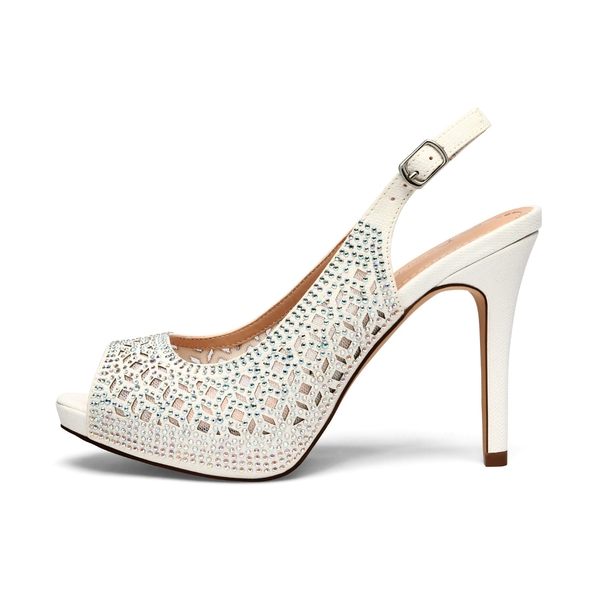 Peep Toe Rhinestone Pumps - WHITE GLITTER - 1