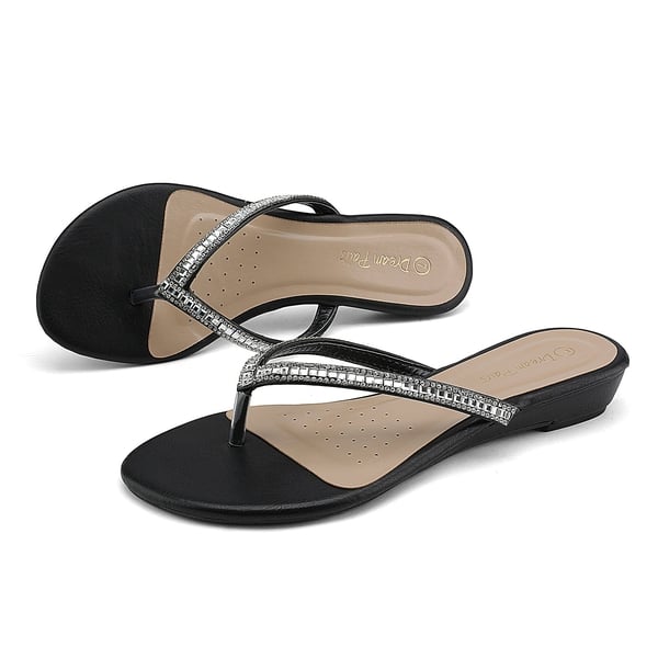 Rhinestone Flip-Flop Sandals - BLACK - 1
