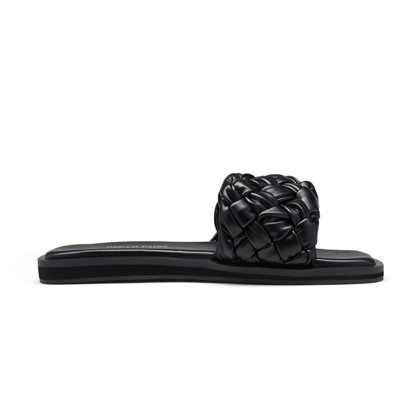 Open Toe Slide Flat Sandals - BLACK WEAVE - 1