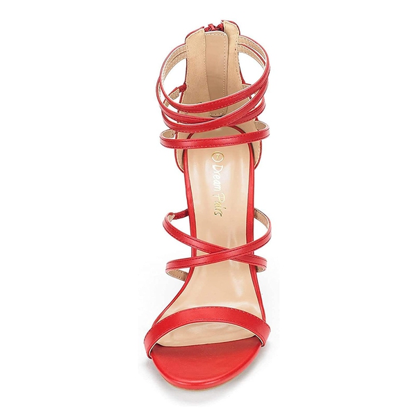 High Heel Strappy Pump Sandals - RED PU - 4