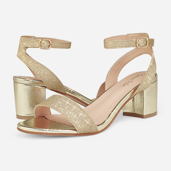 Chunky Block Heel Sandals - GOLD GLITTER - 5
