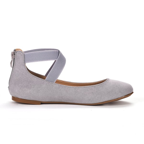 Elastic Closed Toe Flats with Ankle Strap - GREY - 1