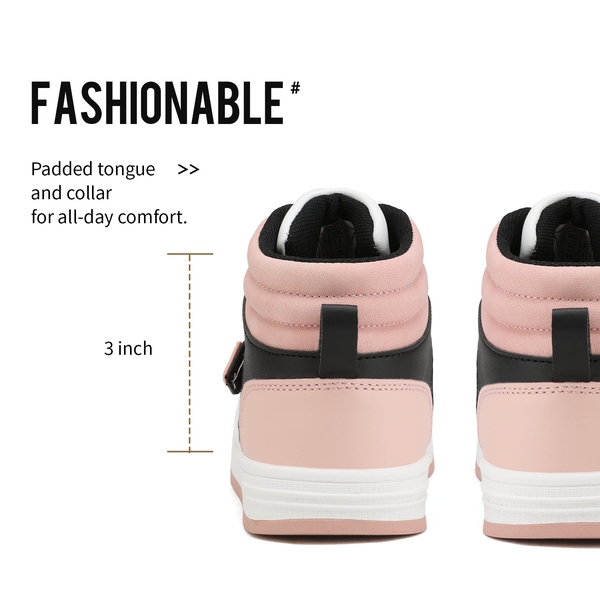 [LilLegends Skyhigh] Dream Pairs Kids High Top Sneakers - BLACK WHITE PINK - 3