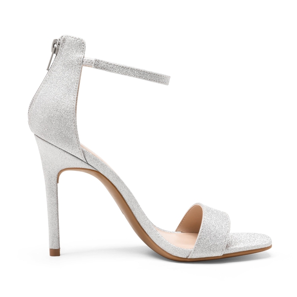 Ankle Strap Square Toe Stiletto Heels - SILVER GLITTER - 1