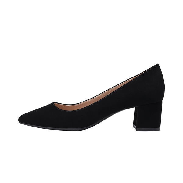Closed Toe Block Heel Pumps - BLACK NUBUCK PU - 1
