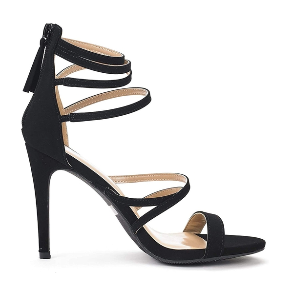 High Heel Strappy Pump Sandals - BLACK NUBUCK - 3