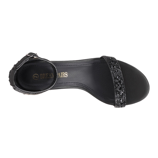 Rhinestone 3-Inch Chunky Heel Sandals - BLACK RHINESTONE - 4