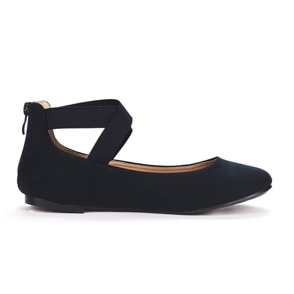Elastic Closed Toe Flats with Ankle Strap - NAVY - 1