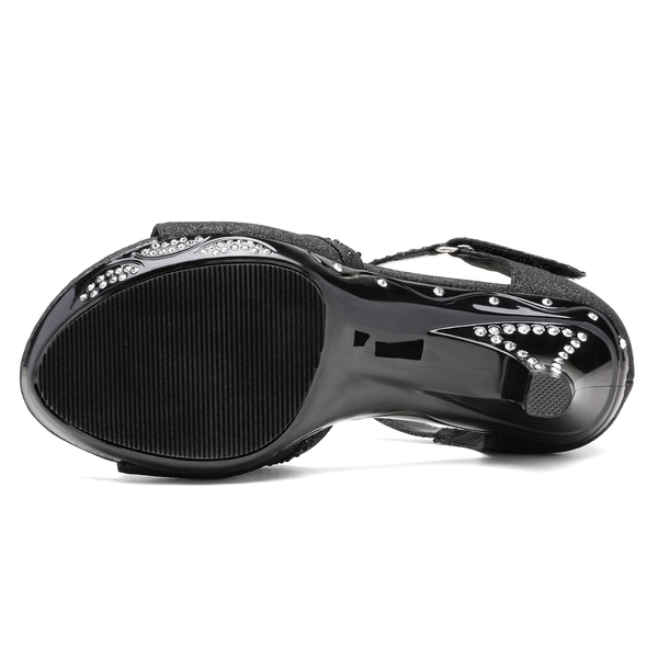 Girls Low Heel Glitter Pump Sandals - BLACK - 4