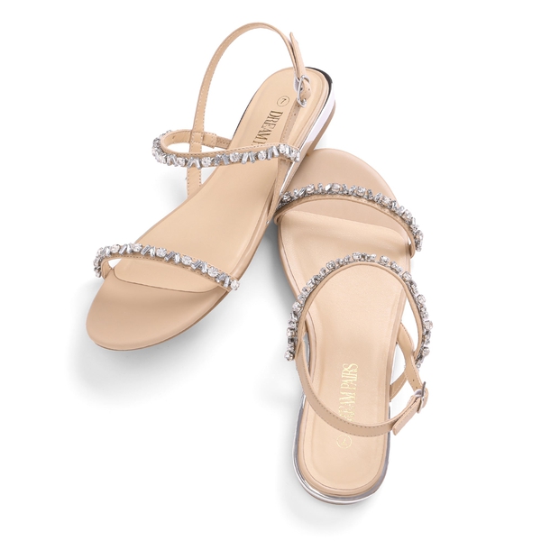Rhinestone Flat Sandals - NUDE PU - 3